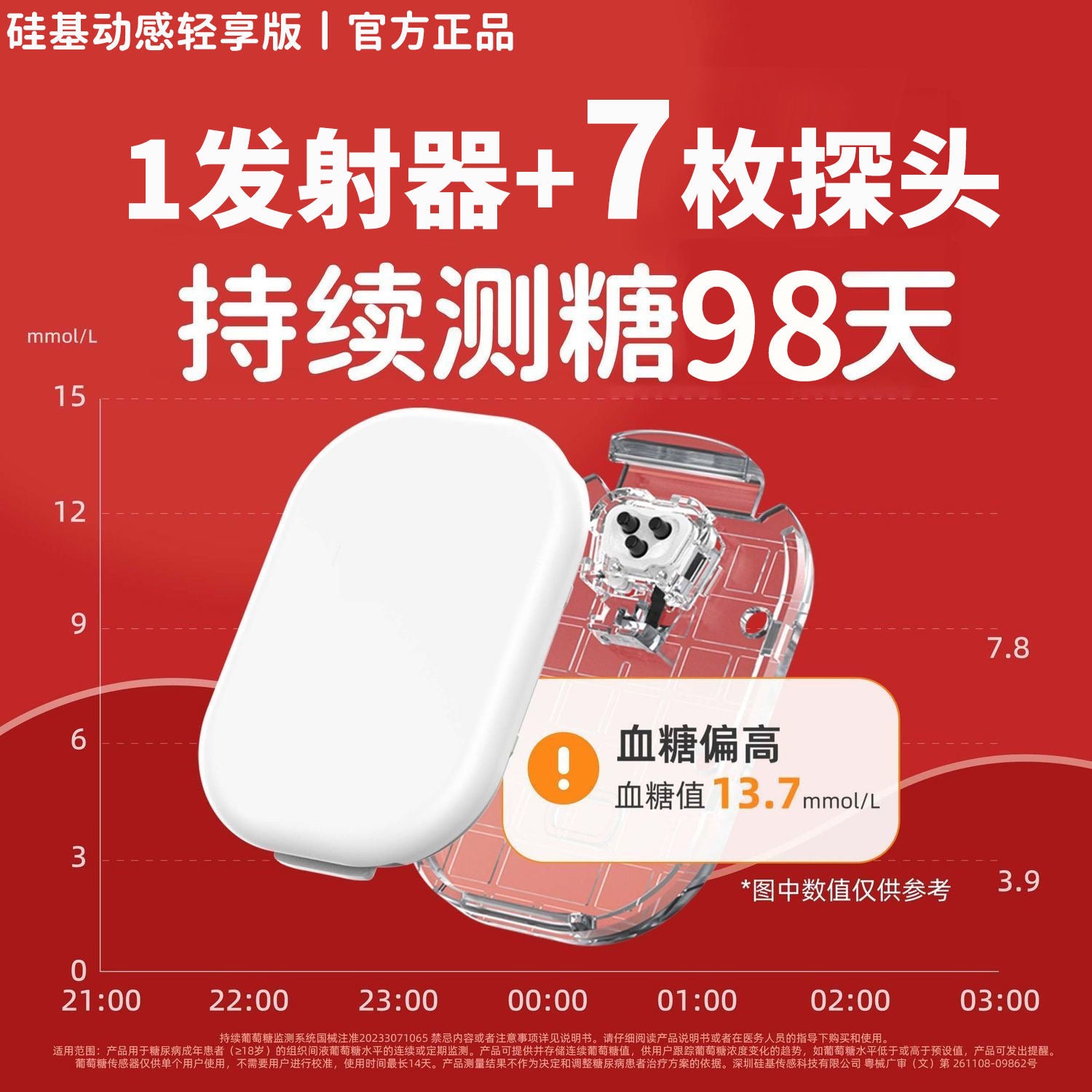 硅基輕享版血糖儀家用24小時監控血糖7枚裝